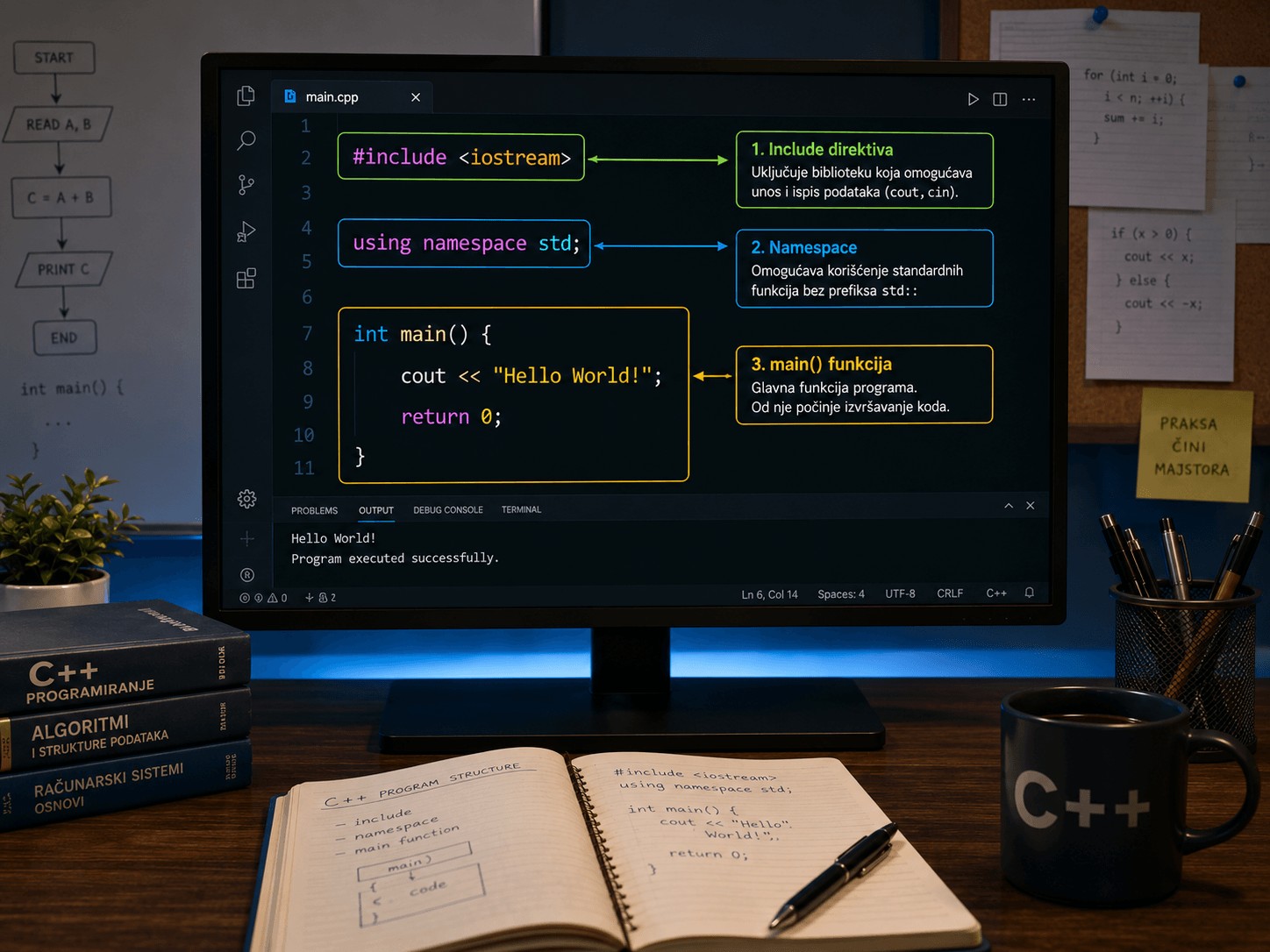 9. #include, namespace i main funkcija