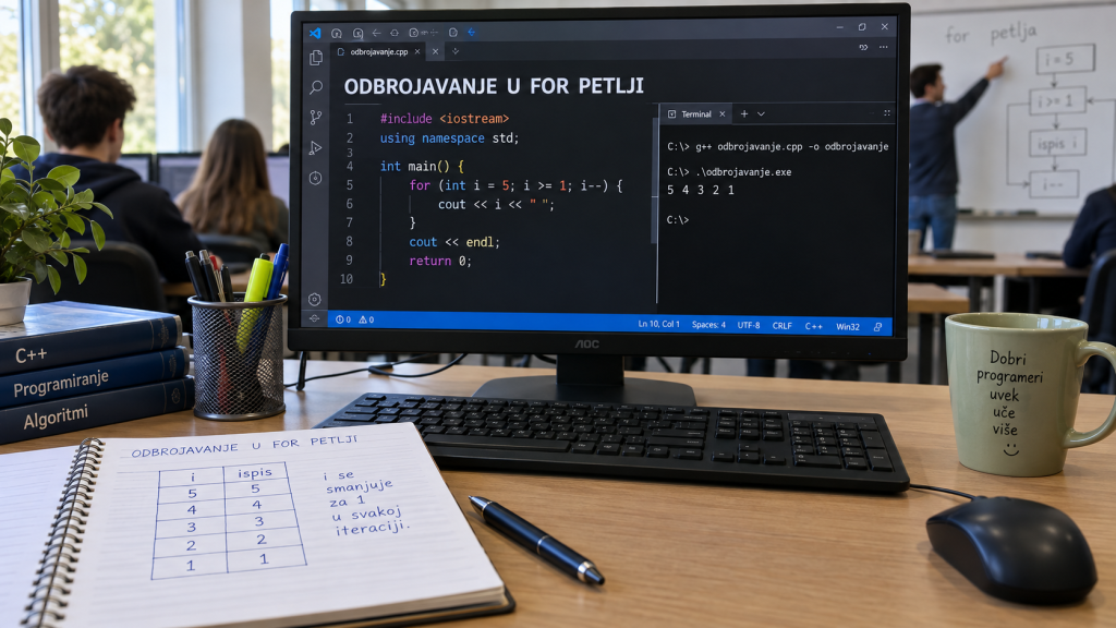 Odbrojavanje u for petlji u C++